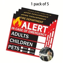 5 件/套紧急警报人员和宠物查找器窗户贴纸/贴花成人、宠物消防部门和救援警报贴花适用于窗户和门应用家居装饰 - 彩色 - 查看 1