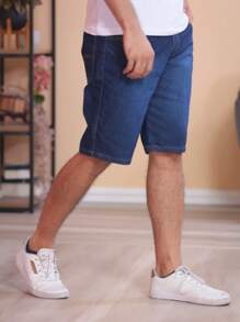 Men Denim Shorts - 深色水洗藍 - 查看 6