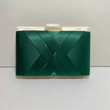 婚禮用方形布質手拿包,帶鍊條手柄 - 墨綠色 - 查看 1