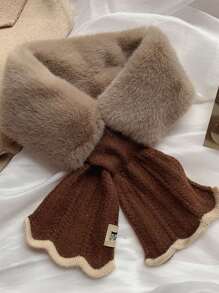 1 件女用針織毛領保暖頸套,美人魚尾巴風格垂墜設計,適合秋冬日常穿著 - 咖啡棕 - 查看 1