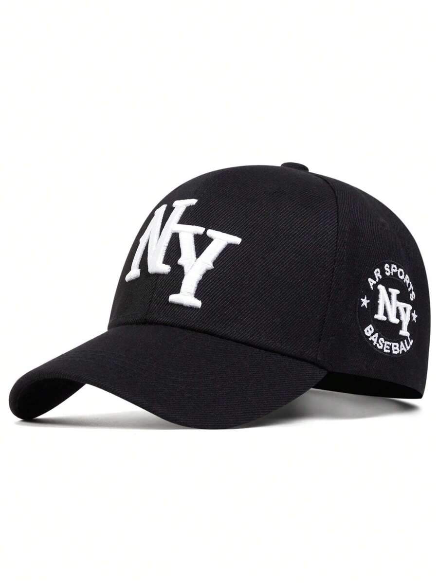 1pc Men's Fashionable Alphabet Embroidery Baseball Cap, New York, Sun Protection And Adjustable, Suitable For Traveling, Parties And Beach Activities In Spring And Autumn Street - Black - View 1