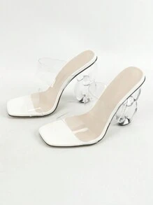 Frauen Transparenter Riemen Chunky Absatz Kristallsandalen, Modische Sommer Absatzsandalen - Weiss - Übersicht 4