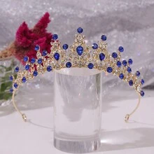 1入組韓式幾何形狀金冠,鑲有水晶鑽石,適用於女性婚禮、派對、禮儀、聖誕節、感恩節、日常穿著,並作為家人、女友、母親等的禮物