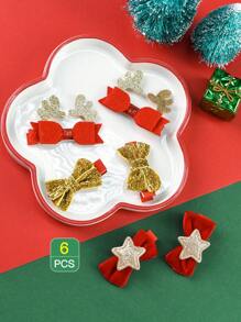 6入組兒童聖誕節可愛蝴蝶結髮夾