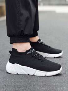 Zapatos De Deporte Para Hombre En Blanco Y Negro Para Correr (con Calcetines) - Blanco y Negro - Ver 6