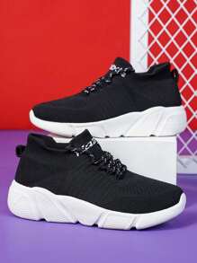 Zapatos De Deporte Para Hombre En Blanco Y Negro Para Correr (con Calcetines) - Blanco y Negro - Ver 5