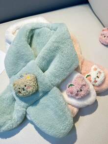 1條水藍色兒童圍巾,冬季加厚絨面頸部保暖,可愛且多功能