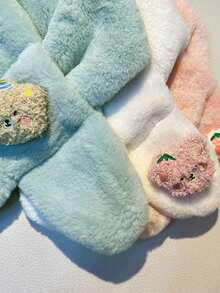 1條水藍色兒童圍巾,冬季加厚絨面頸部保暖,可愛且多功能