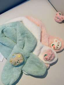 1條水藍色兒童圍巾,冬季加厚絨面頸部保暖,可愛且多功能