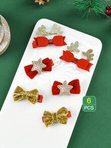 6入組兒童聖誕節可愛蝴蝶結髮夾