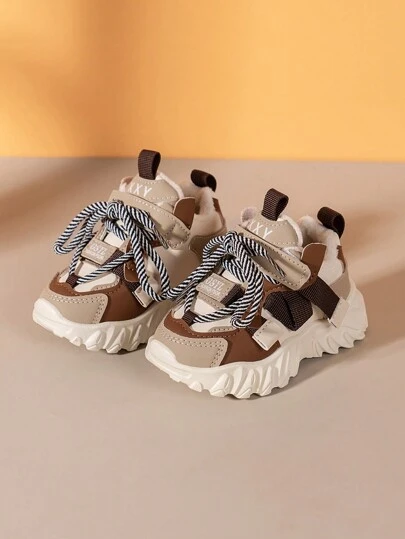Casual Lace-Up Sports Chunky Sneakers, Warm And Comfortable Walking Sneakers For Boys And Girls, Suitable For Spring And Autumn