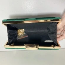 婚禮用方形布質手拿包,帶鍊條手柄 - 墨綠色 - 查看 3