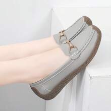 Zapatos Planos De Trabajo Para Mujer Con Detalles De Costura, Suela Suave, Talla Grande, Para Otoño - Gris - Ver 3