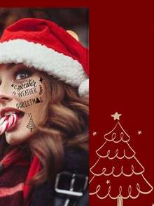 6入組膠面黑色聖誕氣氛圖案暫時性刺青貼紙,包括聖誕帽、雪人、聖誕樹、雪花。祝您聖誕快樂! - 黑色 - 查看 2