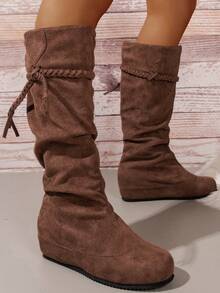 Retro Kiểu Mỹ Vượt qua Lace-up Nâu Cao Bồi Miền Tây Giày ống Đối với phụ nữ , 2022 Hàng mới đến - màu nâu - Xem 2