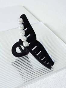 1 件装黑色天鹅绒珍珠发夹，适用于女士发饰