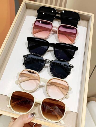 6pcs Women's Square Plastic Decorative Fashion Glasses Beach Accessories For Women Glasses Shades For Summer Beach Vacation,Outdoor,Travel