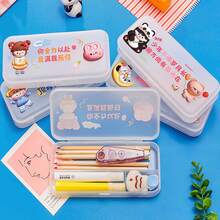 1入卡通啟發文字文具盒,透明大容量筆盒適用於學生 - 無色 - 查看 4