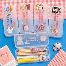 1入卡通啟發文字文具盒,透明大容量筆盒適用於學生 - 無色 - 查看 6