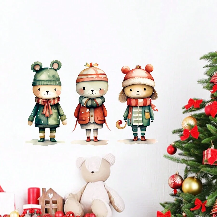3入組可愛動物風格家居裝飾牆貼,適用於客廳臥室,兒童房裝飾用