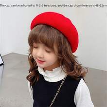 女孩子羊毛貝雷帽,秋冬季兒童針織帽,時尚畫家帽(適合女孩子佩戴),親子裝帽子