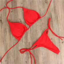 Micro Bikini Traje De Baño Sexy Brasileño Halter - Rojo - Ver 4