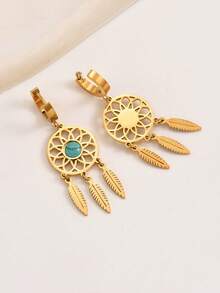 1入流行新款歐美風格奢華空心花朵、羽毛和流蘇女式耳環,適用於休閒和旅遊裝扮