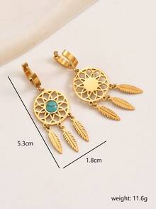 1入流行新款歐美風格奢華空心花朵、羽毛和流蘇女式耳環,適用於休閒和旅遊裝扮