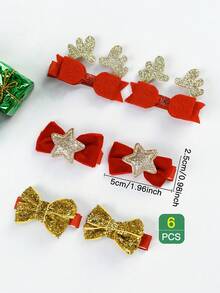 6入組兒童聖誕節可愛蝴蝶結髮夾