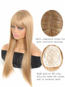 24英寸混合金色女士髮部件,合成纖維直髮帶劉海头皮顶部封閉髮夾,增加髮量和遮蓋白髮