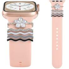 5pcs/Set Universal Silicone Watch Band Decorative Ring Compatible With Apple Watch Bands - Silver - View 7