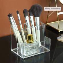 1pc Multifunctional Acrylic Pen Holder Organizer Transparent Office Storage Box - Clear - View 5