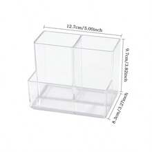 1pc Multifunctional Acrylic Pen Holder Organizer Transparent Office Storage Box - Clear - View 2