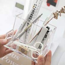 1pc Multifunctional Acrylic Pen Holder Organizer Transparent Office Storage Box - Clear - View 8