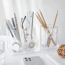 1pc Multifunctional Acrylic Pen Holder Organizer Transparent Office Storage Box - Clear - View 7