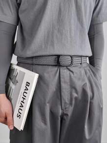 1pc Men's Gray Pu Elastic Belt With Black Buckle, Fashionable Ins Style Decorative Belt For Daily Use - Grey - View 1