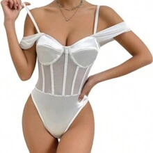 Body Sexy De Mujer Estilo Corset Con Transparencias Blanco De Tirantes - Negro - Ver 5