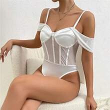 Body Sexy De Mujer Estilo Corset Con Transparencias Blanco De Tirantes - Negro - Ver 2