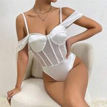Body Sexy De Mujer Estilo Corset Con Transparencias Blanco De Tirantes - Negro - Ver 3