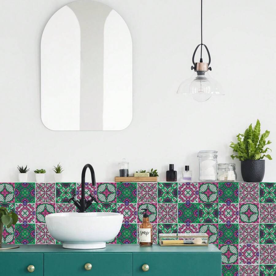 24個nordic家居拼貼磁磚,自粘式牆紙,廚房浴室臥室客廳餐廳,防水,防油濕,裝飾性磁貼,用於家居裝飾牆壁、地板翻新 - 中紫紅色 - 查看 1