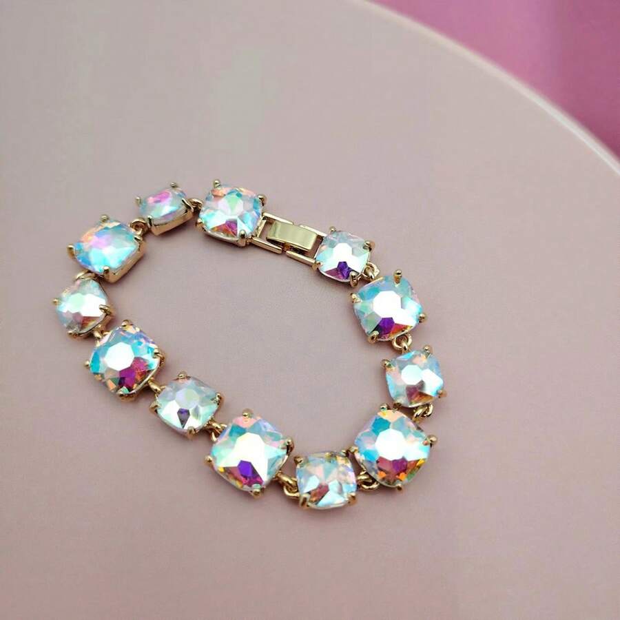 1個女性誇張玻璃鋯石手鍊,適用於婚禮和晚宴派對 - 彩色 - 查看 1