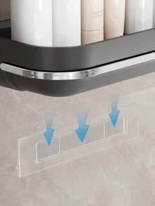 1pc Bathroom Shelf Wall Mounted Towel Rack, Towel Hook, Kitchen Wall Storage Rack, Corner Storage Organizer For Bathroom, No Drilling - Black - View 3