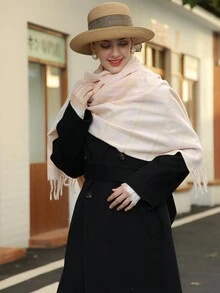 Sọc Tua Khăn quàng cổ Đúng mốt Mùa Đông Ấm áp Bọc Khăn choàng - màu hồng nhạt - Xem 3