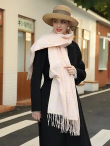 Sọc Tua Khăn quàng cổ Đúng mốt Mùa Đông Ấm áp Bọc Khăn choàng - màu hồng nhạt - Xem 1