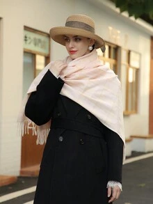 Sọc Tua Khăn quàng cổ Đúng mốt Mùa Đông Ấm áp Bọc Khăn choàng - màu hồng nhạt - Xem 2