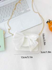 适合可爱女孩的纯色蝴蝶结儿童斜挎包，带蝴蝶结装饰的迷你 PU 包，单肩包 - 白色 - 查看 4