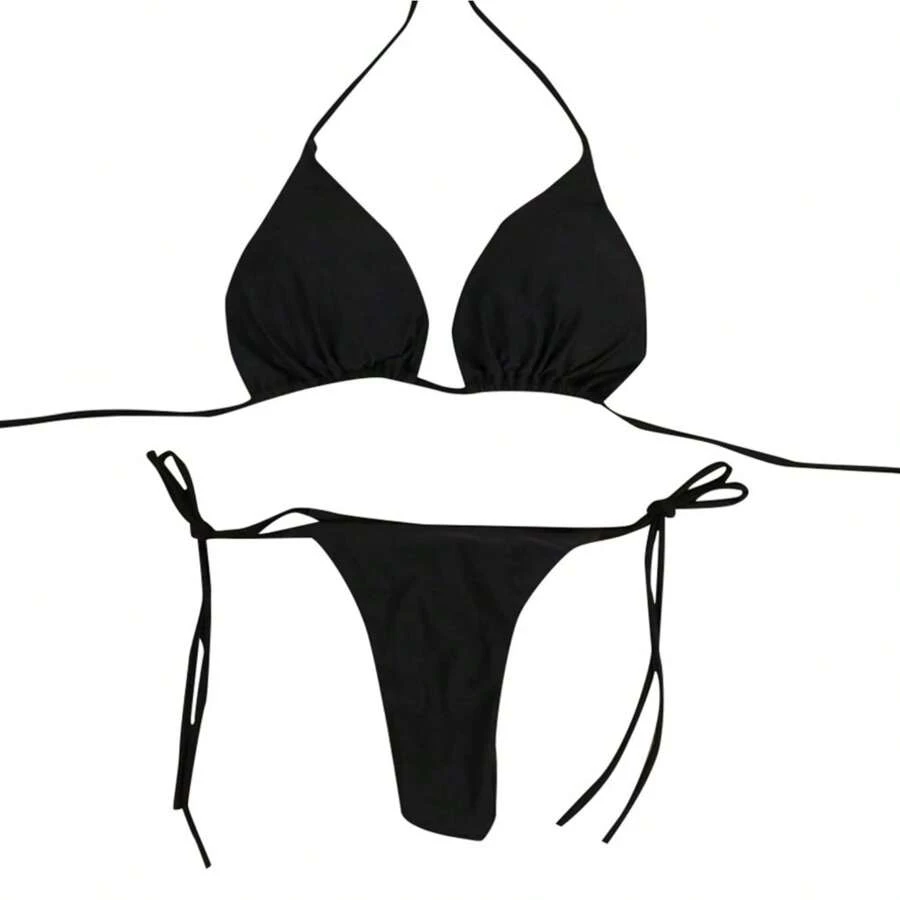 Micro Bikini Traje De Baño Sexy Brasileño Halter - Negro - Ver 1