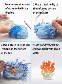 1件海洋生物挖掘玩具，DIY动手考古减压玩具，带你探索未知的海洋世界 - 藍色 - 查看 5