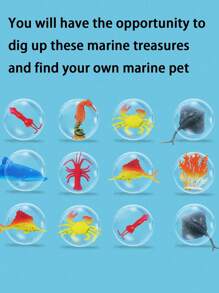 1件海洋生物挖掘玩具，DIY动手考古减压玩具，带你探索未知的海洋世界 - 藍色 - 查看 2