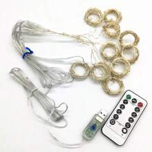 8種模式銅燈簾100/200/300 Led燈簾附遙控器和usb電源,適用於婚禮、派對、家庭、花園、臥室、室內、室外、牆壁裝飾、溫暖白色 / 多彩燈光裝飾 - 彩色 - 查看 5